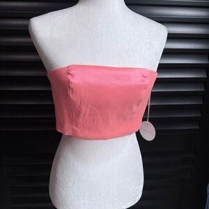 NWT Iridescent Pink Bustier Structured Crop Top Bandeau Medium Luxel Zipper